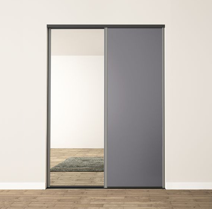 2 portes coulissantes : gris fer et miroir, profils harmonie : ardoise mat