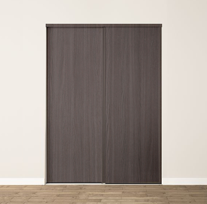 2 portes coulissantes : chêne gris, profils harmonie : hêtre