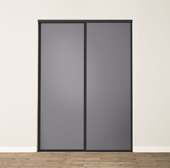 2 portes coulissantes : gris fer, profils harmonie : noir mat