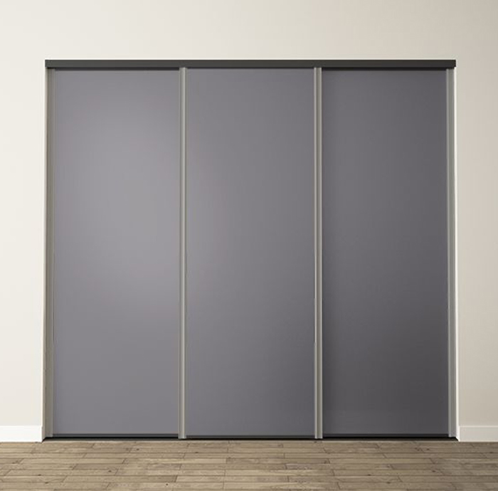 3 portes coulissantes : gris fer, profils harmonie : ardoise mat