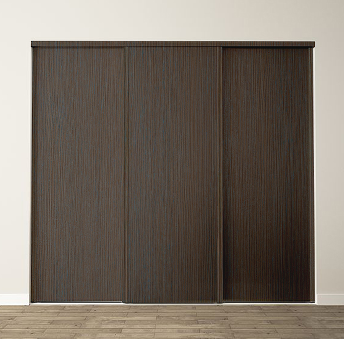 3 portes coulissantes : mélèze brun, profils harmonie : mélèze brun