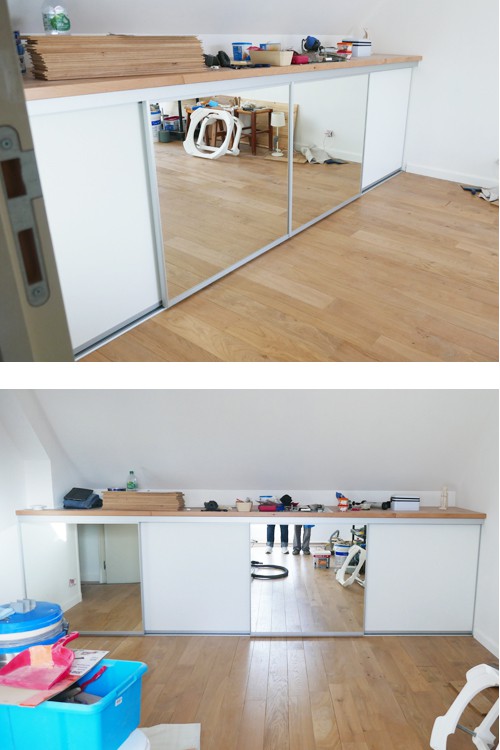 4 portes de placard coulissantes sous-pente Miroir/Blanc - 1/1